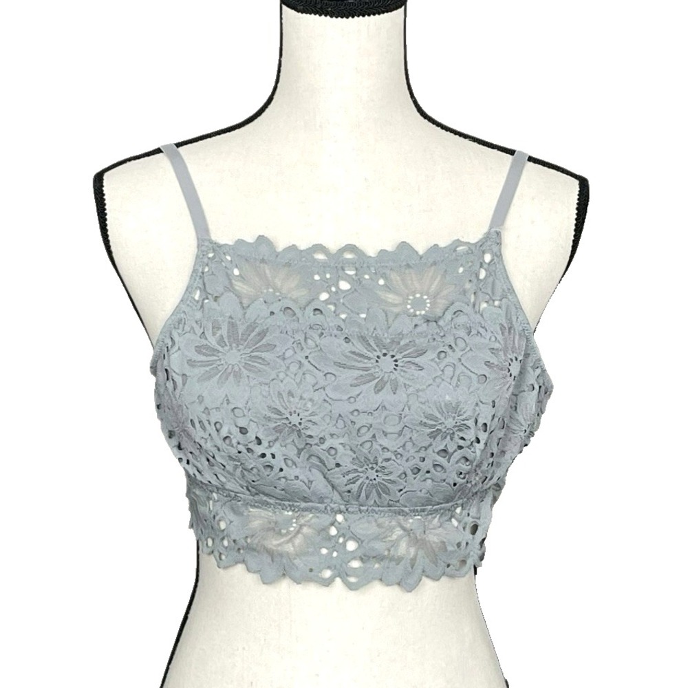 Aerie Womens‎ Longline High Neck Lace Bralette Size L Wireless Crop Top Daisies